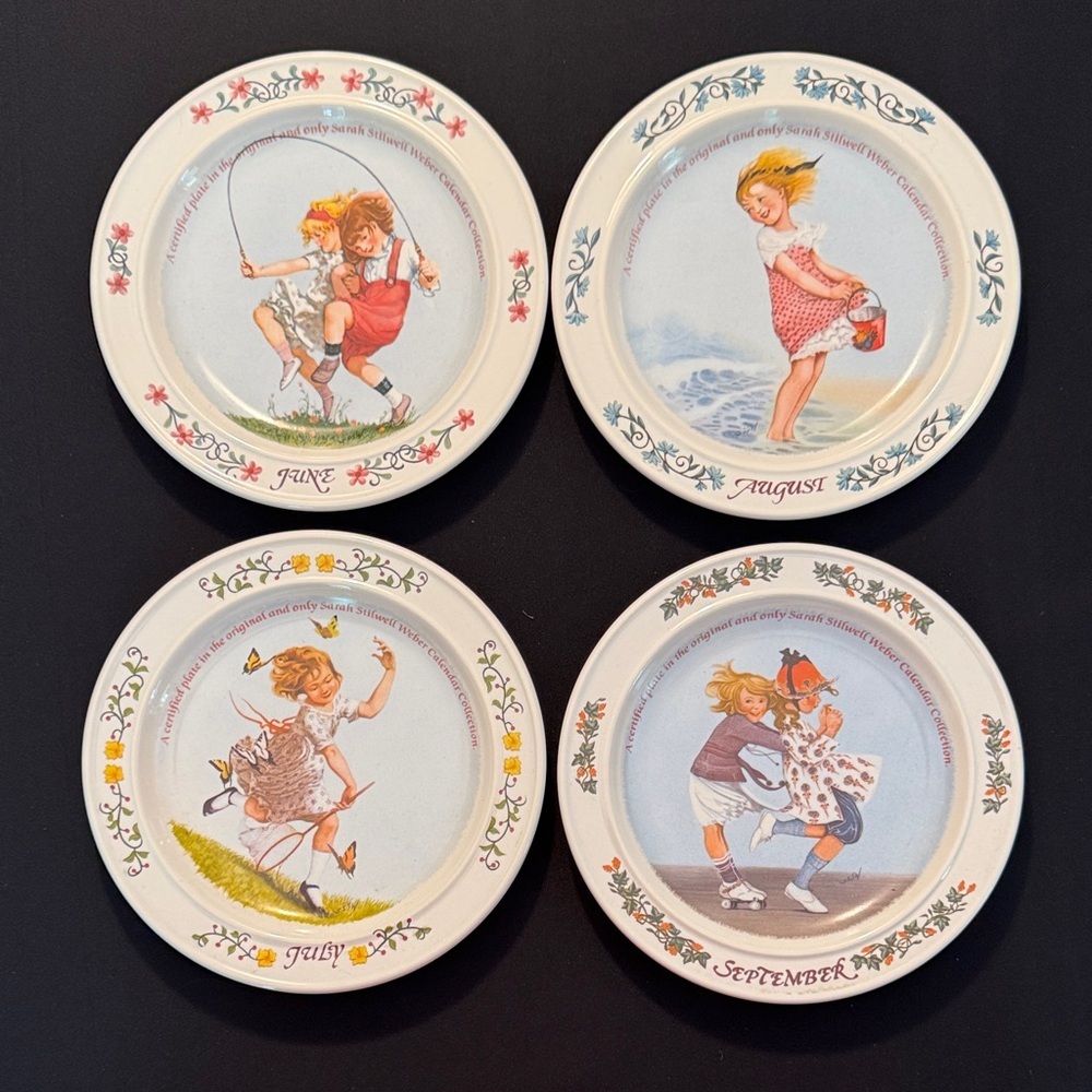Decorative Sarah Stilwell Weber Plates with Seasonal Illustrations (Set of Four)
